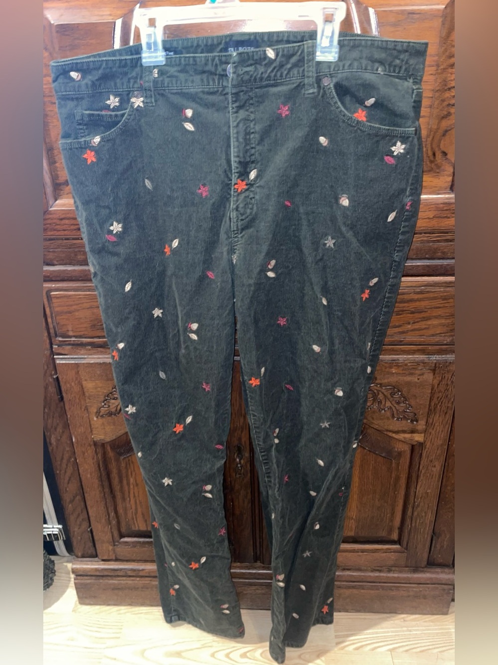 Talbots Embroidered Forest Green Corduroy Womens Pants, 16